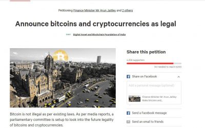 Industry Petition Urges Indian Govt to Announce Bitcoin is Legal