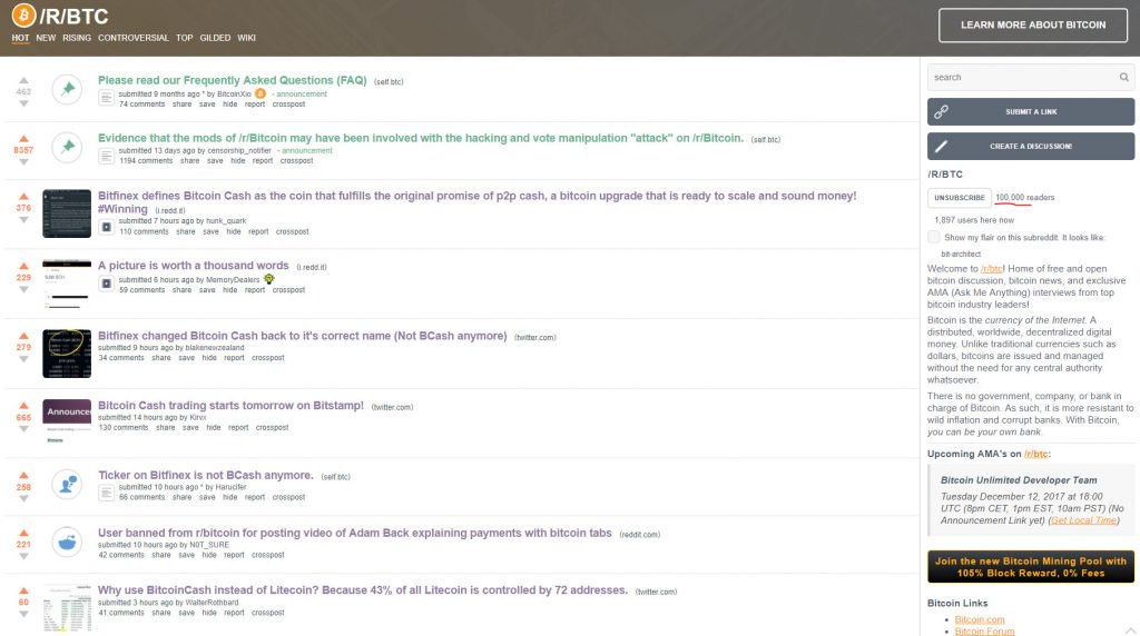 Reddit.com/r/btc Reaches 100,000+ Subscribers, A Victory for Censorship Resistance
