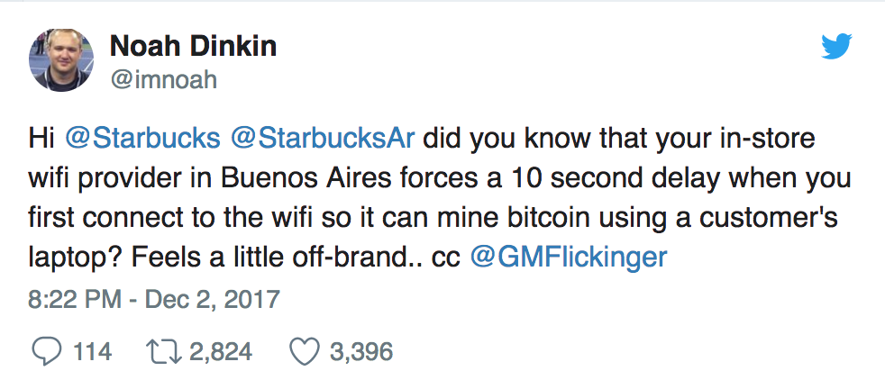 Starbucks Customer Has His Laptop Hijacked for Cryptocurrency Mining