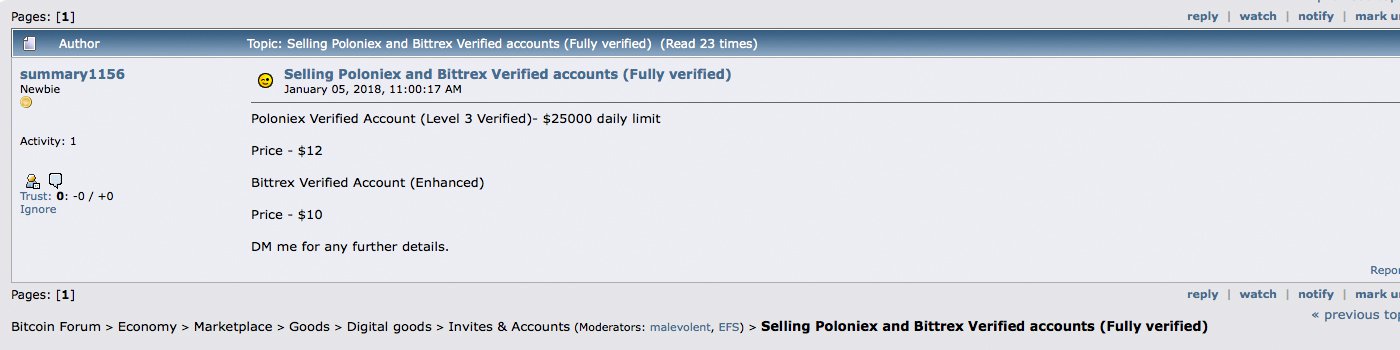 People Selling 'Fully Verified' Crypto-Exchange Accounts On the Rise
