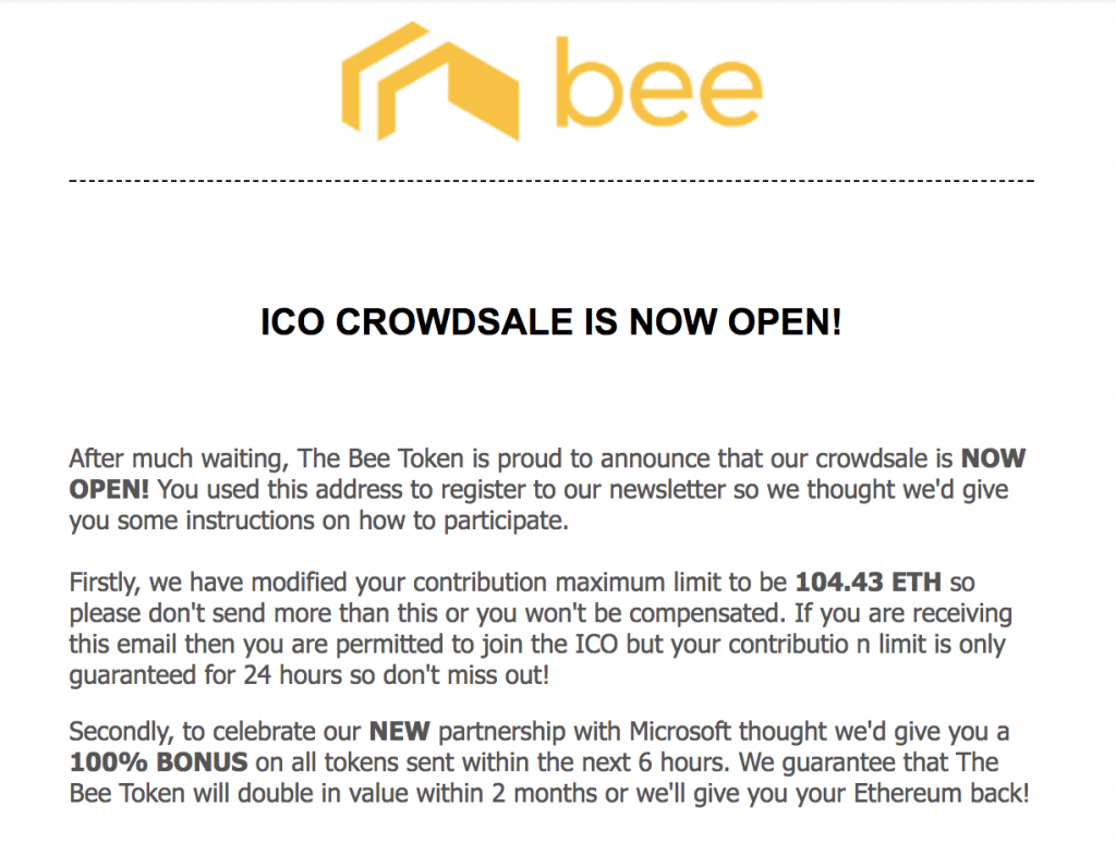 The Bee Token Crowdsale Stung by $400k Phishing Scam 