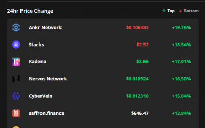 Ankr Network, Stacks and Kadena rally while most altcoins cool off