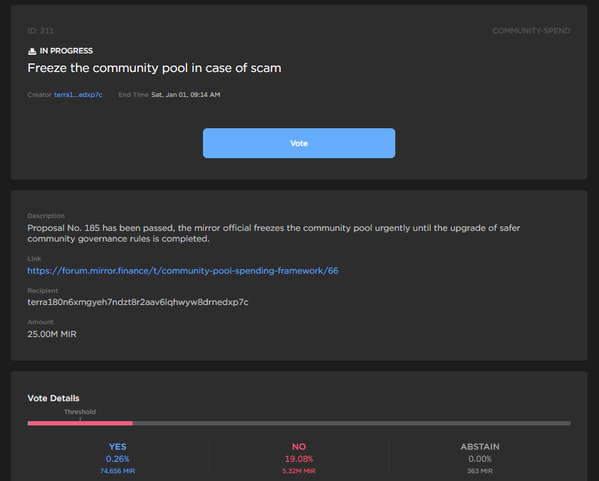 Terra’s Mirror protocol warns community against governance attack