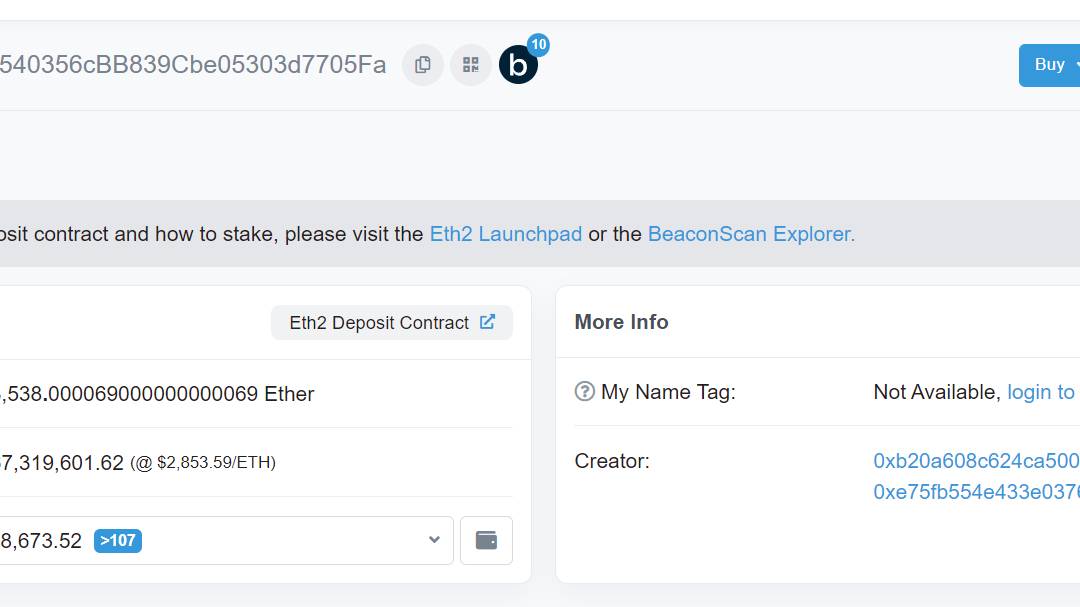 Eth2 deposit contract now holds 10% of the circulating ETH supply