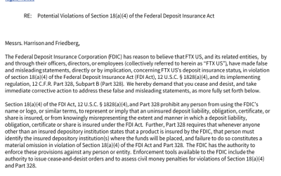 FTX US among 5 companies to receive cease and desist letters from FDIC