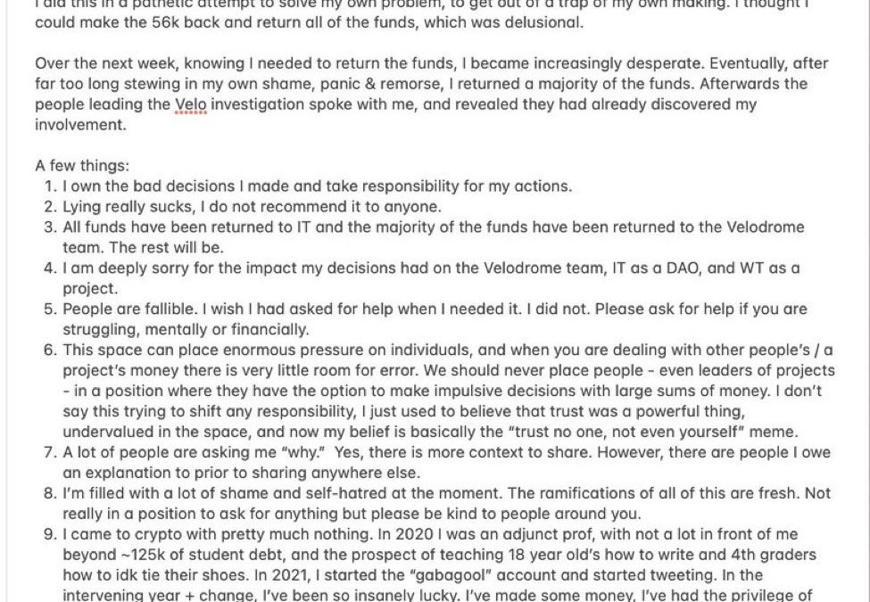 Velodrome recovers $350K stolen funds from team member Gabagool