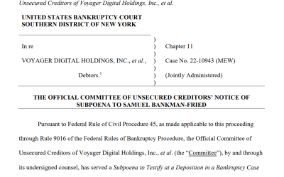 Voyager creditors serve SBF a subpoena to appear in court for a ‘remote deposition’