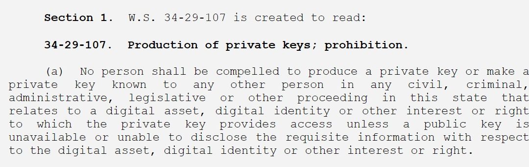 Wyoming lawmakers pass bill to prevent forced disclosure of private keys