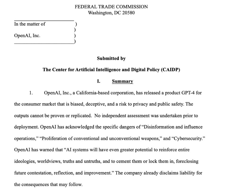 ‘Biased, deceptive’: Center for AI accuses ChatGPT creator of violating trade laws