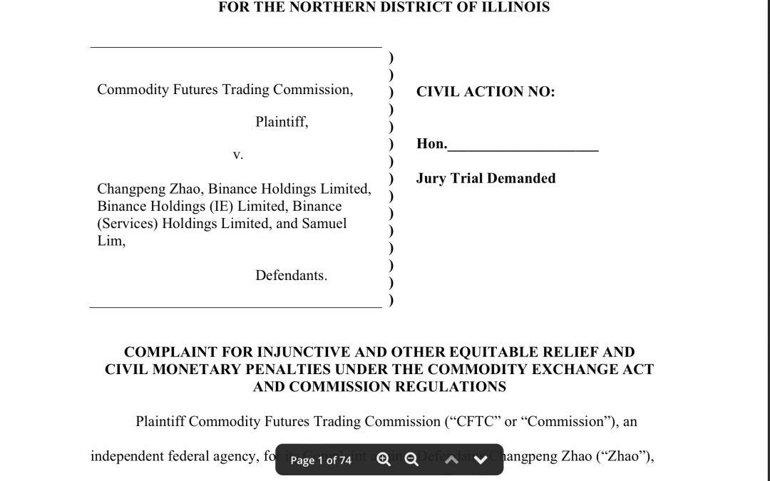 Breaking: Binance and CZ sued by CFTC over US regulatory violations