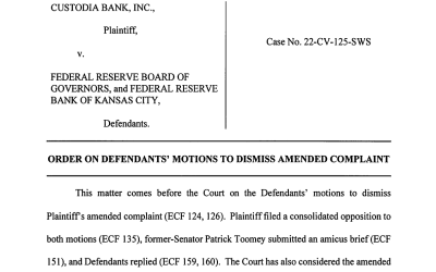 US court rejects Fed’s motion to dismiss Custodia Bank case