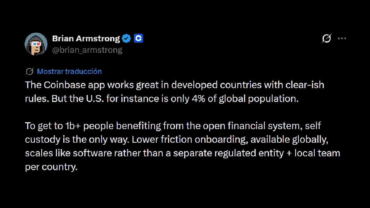 ‘The Only Way’: Coinbase CEO Brian Armstrong Champions Self-Custody to Reach 1 Billion Users