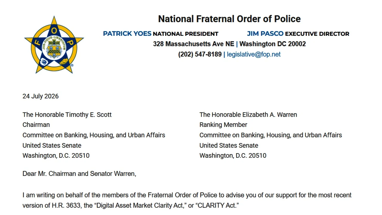 382,000-Member Police Group Supports Revised Crypto CLARITY Act