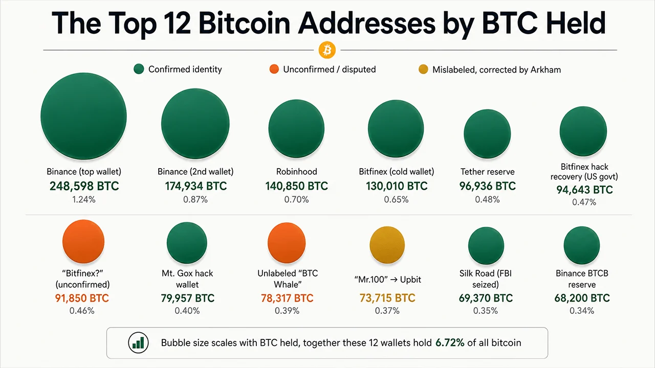 Inside the Top 12 Bitcoin Addresses: Who Holds 1.35 Million BTC