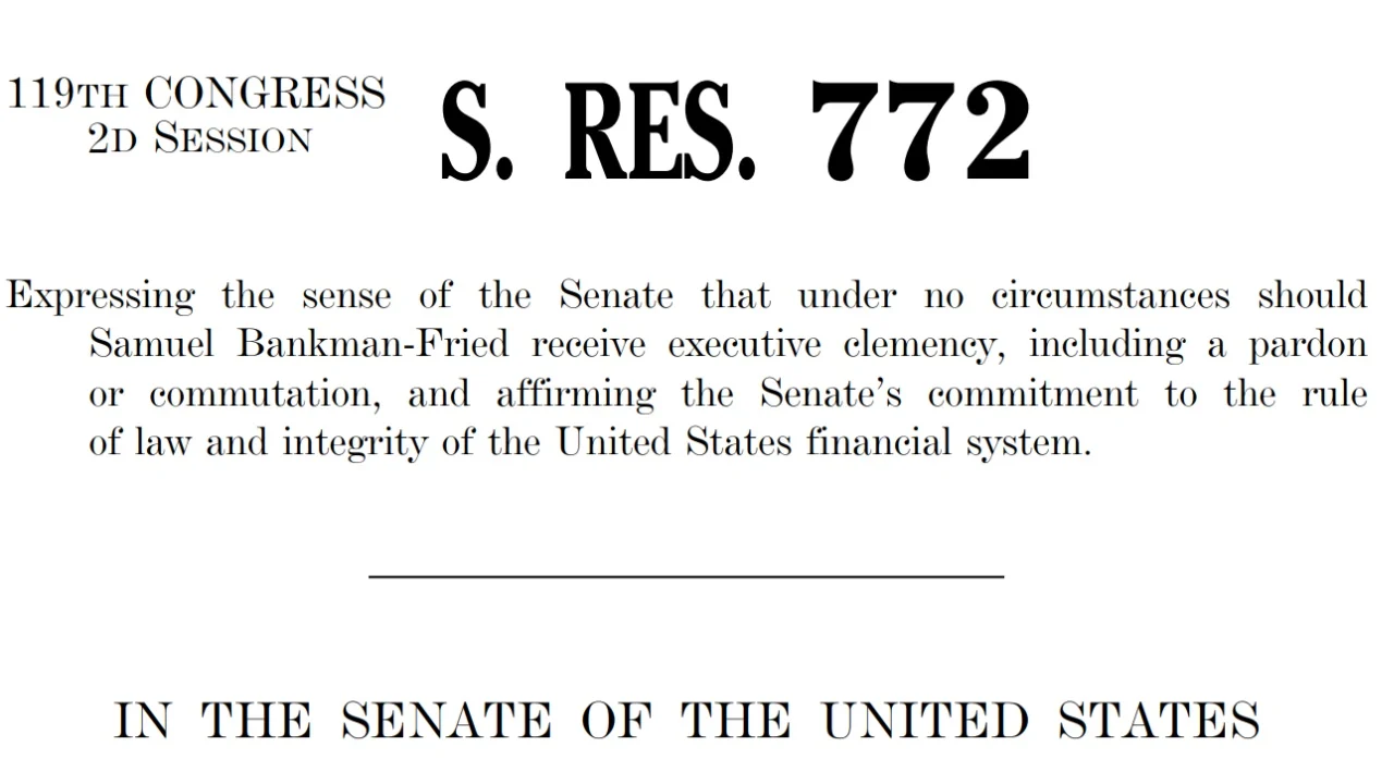 US Senate Unanimously Opposes Any Pardon for Sam Bankman-Fried After FTX Fraud