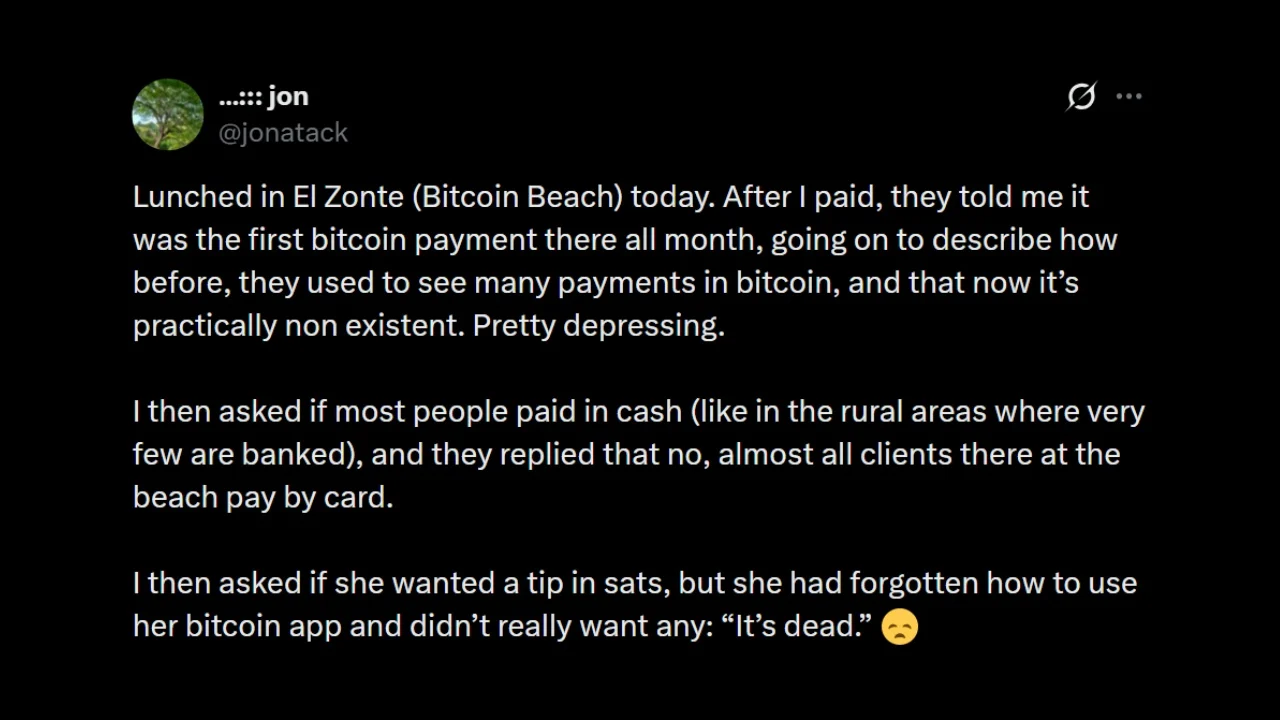 Bitcoin Core Dev Warns Bitcoin Payments Vanish at Bitcoin Beach