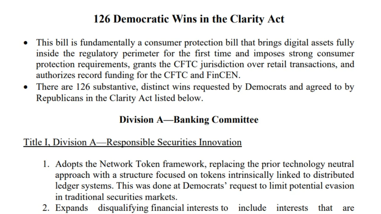 Final CLARITY Act Packs 126 Changes Requested by Senate Democrats
