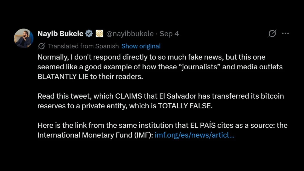 Bukele Denies El Salvador Transferred Its Bitcoin Reserve