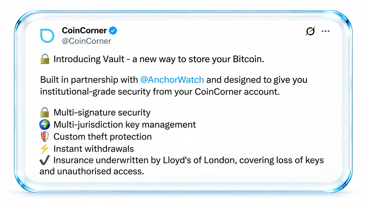 Coincorner, Anchorwatch Roll out Bitcoin Custody With Lloyd’s Insurance – Bitcoin News