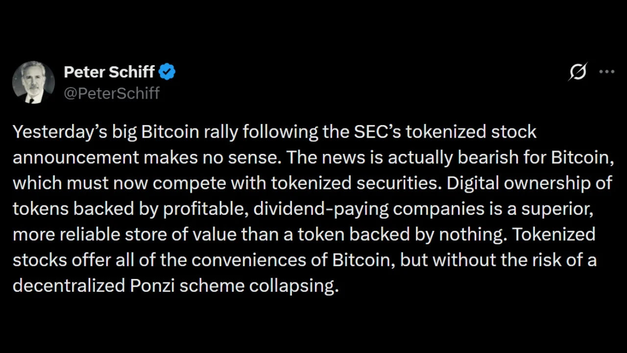 Schiff Warns Tokenized Stocks Will Siphon Liquidity From Bitcoin