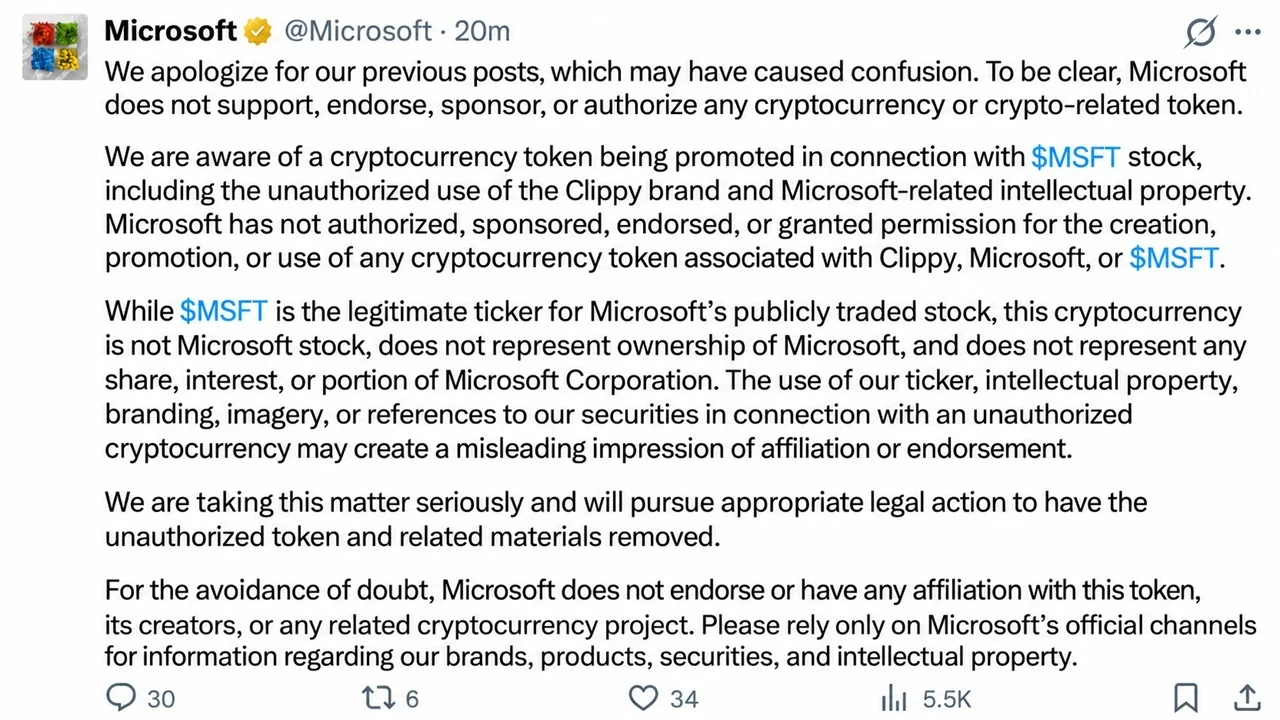 Microsoft’s X Account Hijacked to Promote Clippy Meme Coin